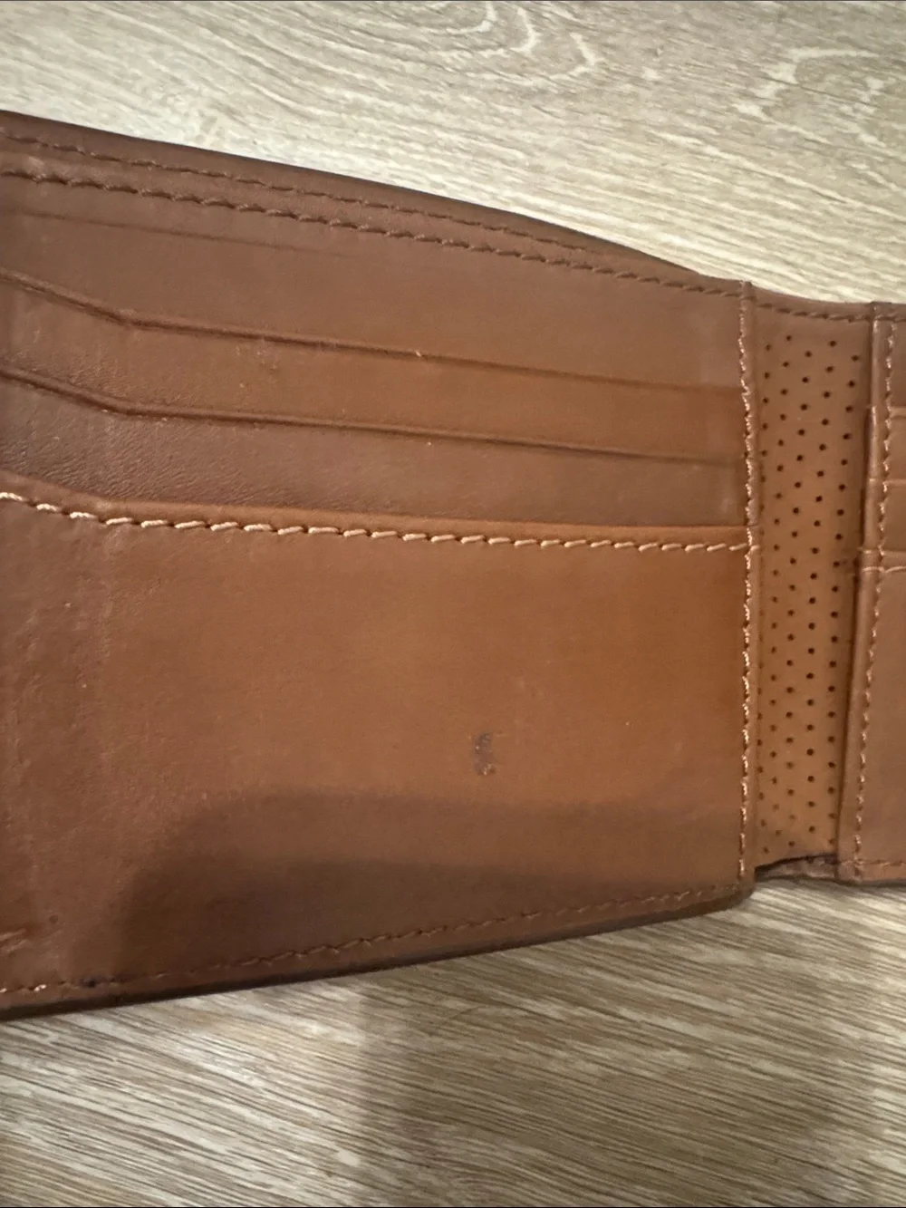Fossil Men's Perforated Leather Bifold Wallet - Tan Brown